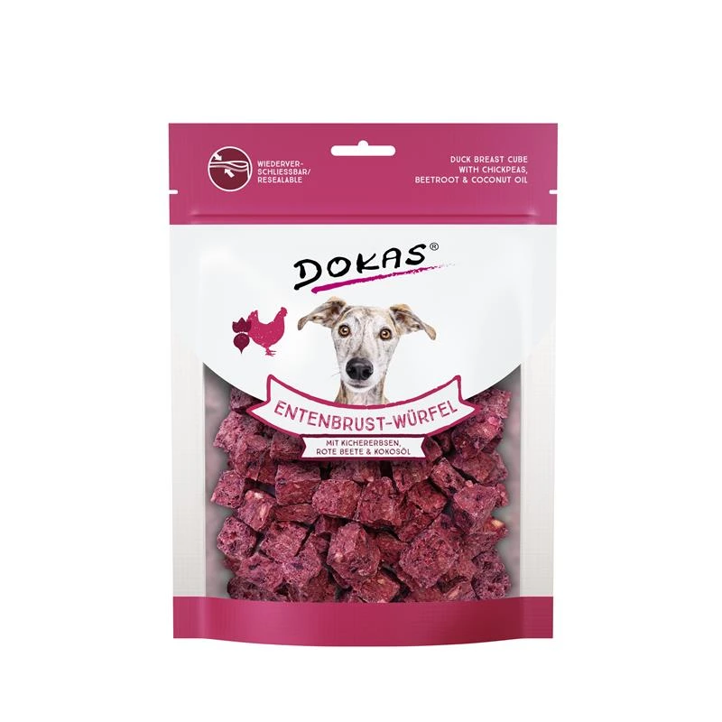 Dokas Entenbrust-Würfel,Kichererbsen,Rote Beete | 8x 150g Hundesnack 3 Dokas Entenbrust-Würfel,Kichererbsen,Rote Beete | 8x 150g Hundesnack