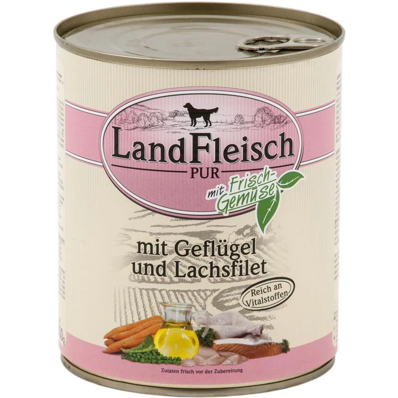 Landfleisch Geflügel & Lachsfilet | 6x800g Hundefutter 3 Landfleisch Geflügel & Lachsfilet | 6x800g Hundefutter