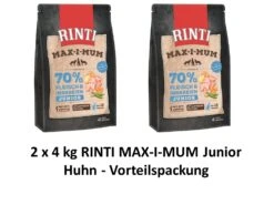 [Paket] RINTI MAX-I-MUM Junior Huhn | 2 X 4 Kg Hundefutter Vorteilspackung